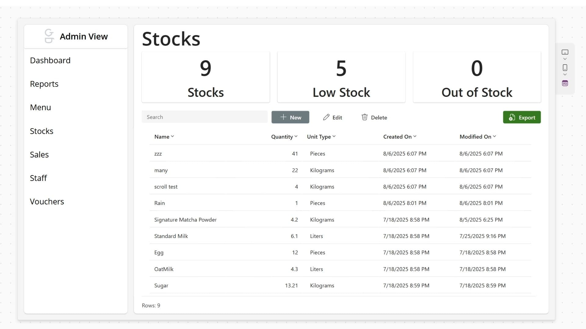 Café Inventory System - Main Image